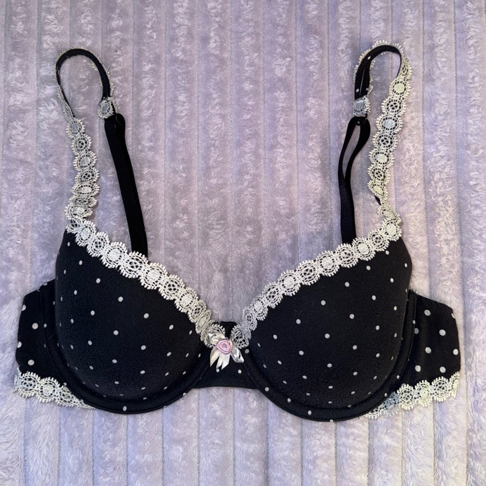 Victoria's Secret Black and White Polka Dot Lace Bra